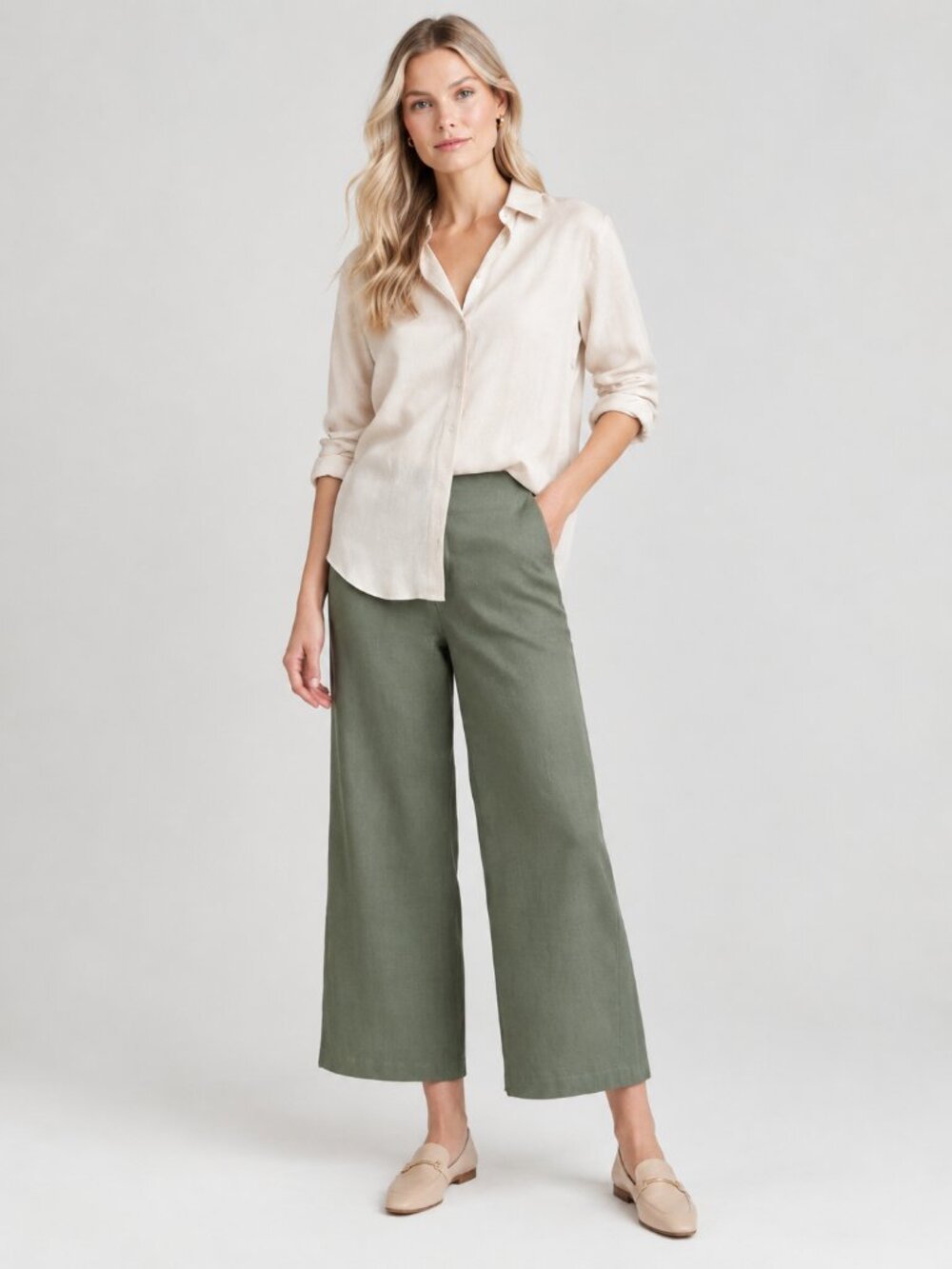 NWT J. Jill Wide Leg Cropped Pants High Rise Caraway Medium #A4734